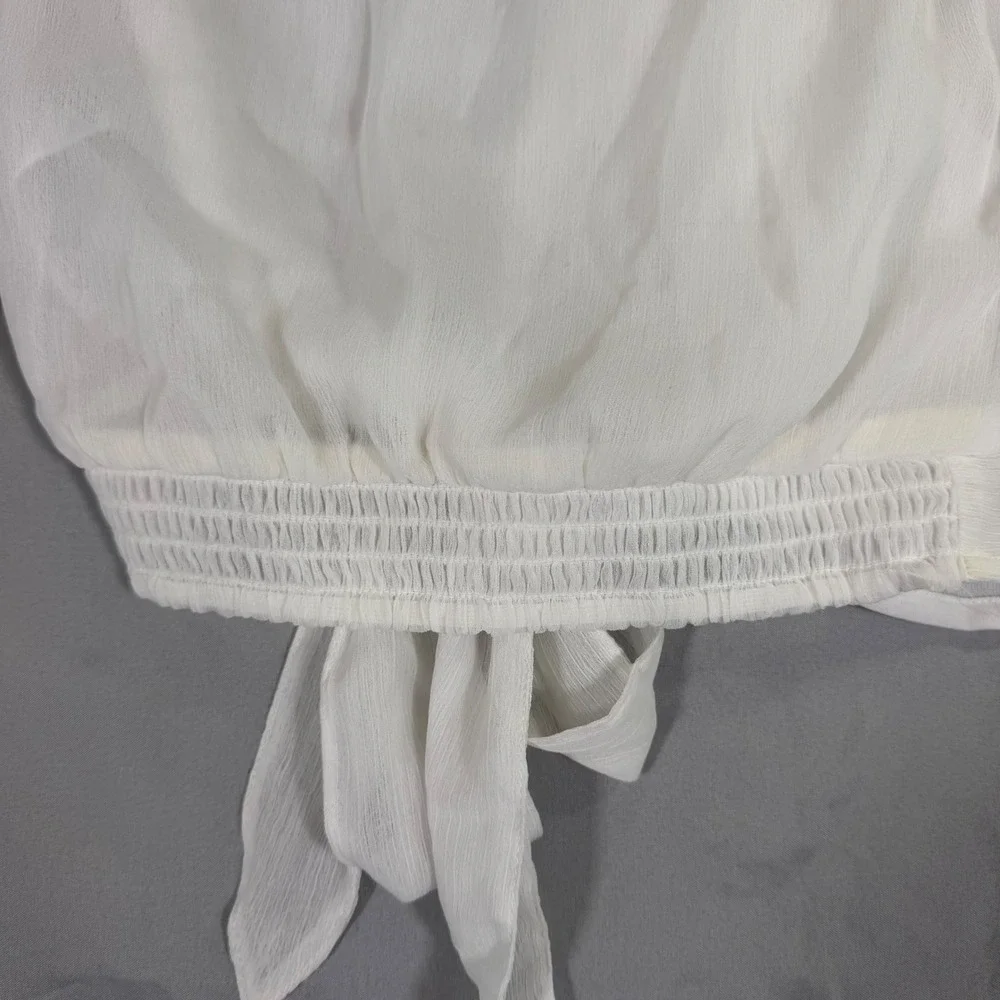 Abercrombie & Fitch White Chiffon Wrap Blouse Ruffle Cuff S Coquette Balletcore